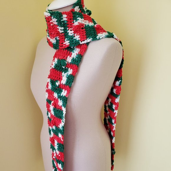 Crochet Popcorn Mistletoe Skinny Scarf/New - Picture 2 of 5